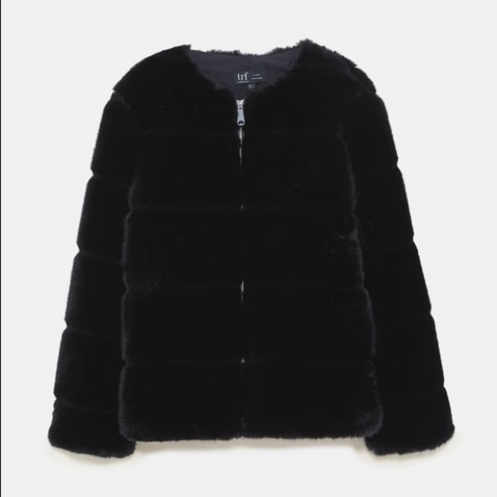 Zara Black Faux Fur Zip Jacket